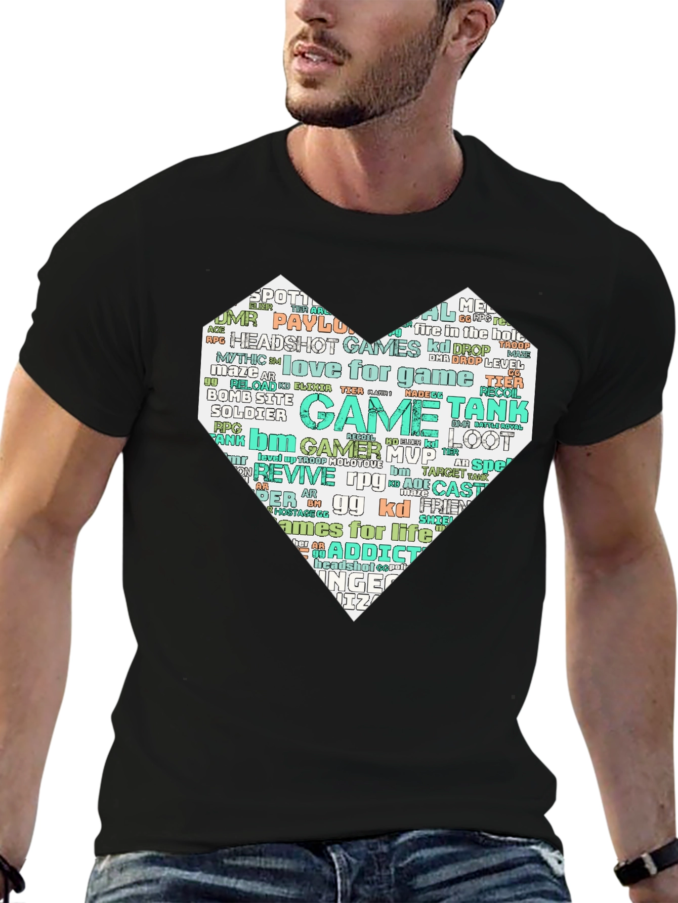 Camiseta Negra con Diseño Corazón Gamer