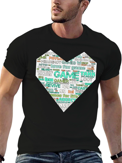 Camiseta Negra con Diseño Corazón Gamer