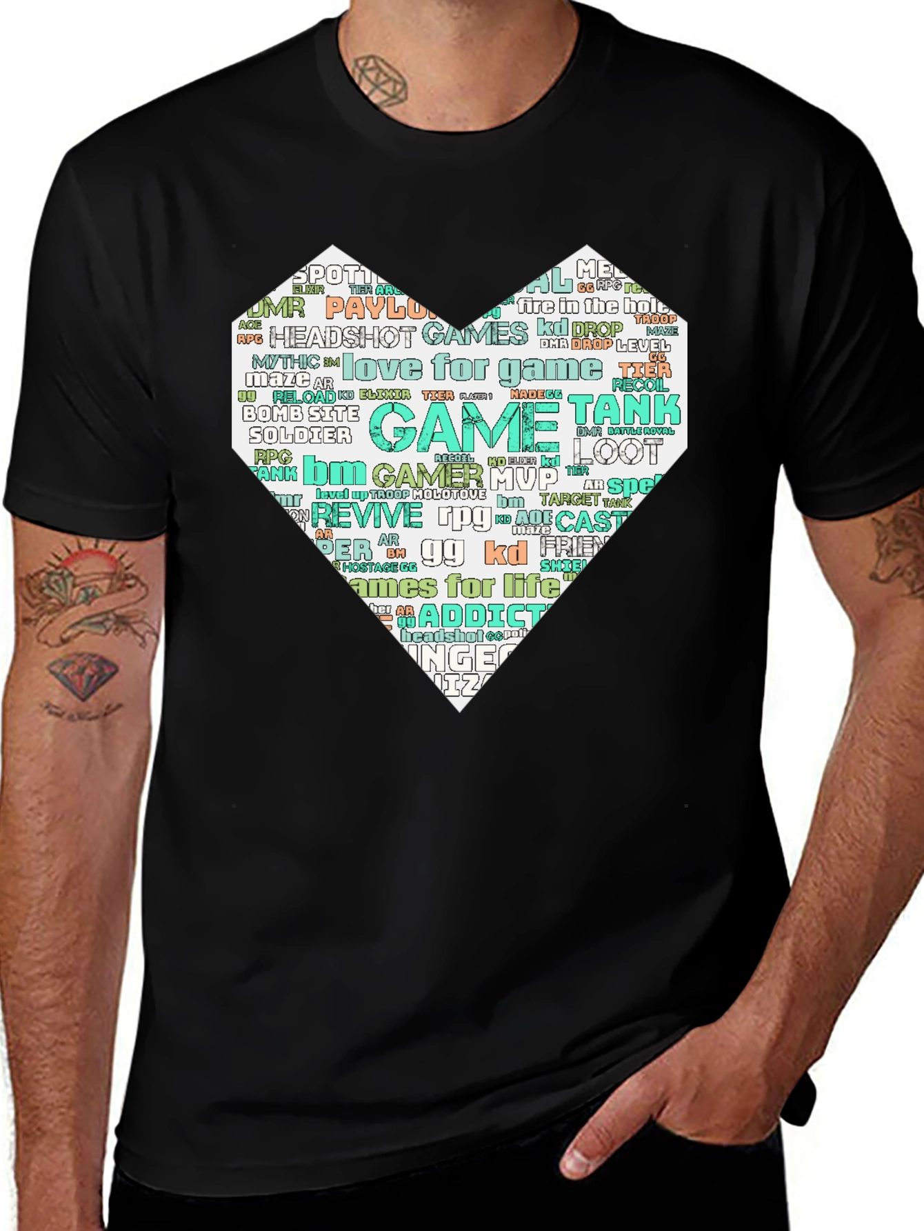 Camiseta Negra con Diseño Corazón Gamer