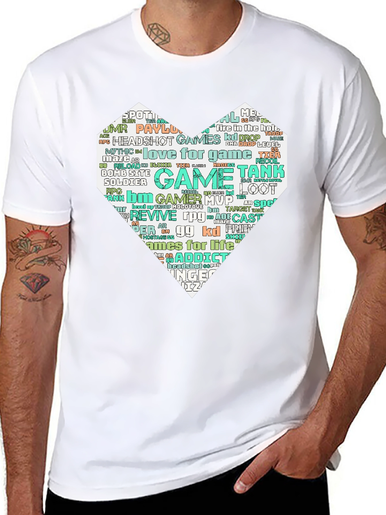 Camiseta Negra con Diseño Corazón Gamer