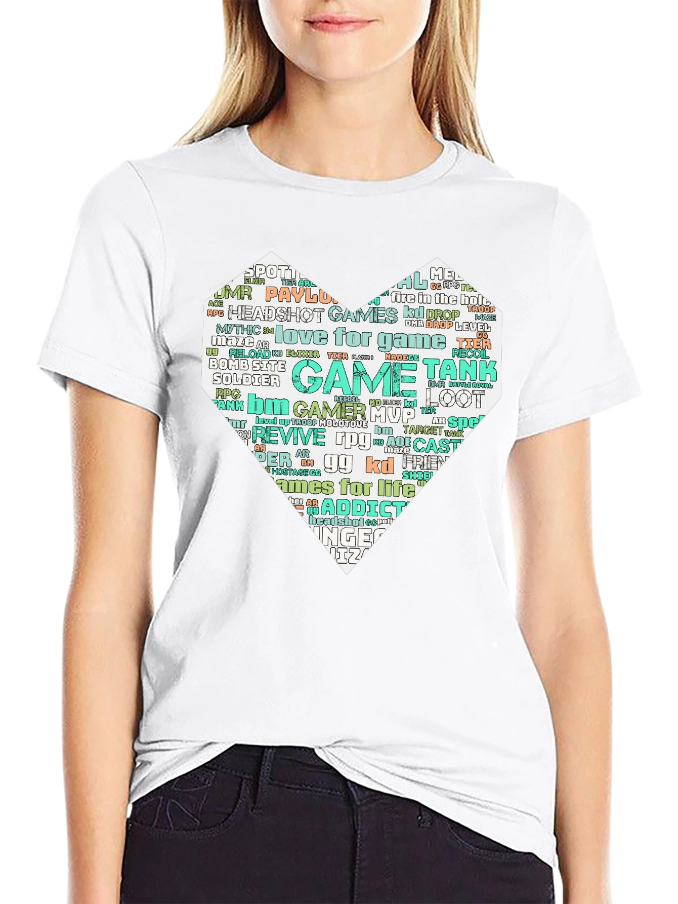 Camiseta Negra con Diseño Corazón Gamer