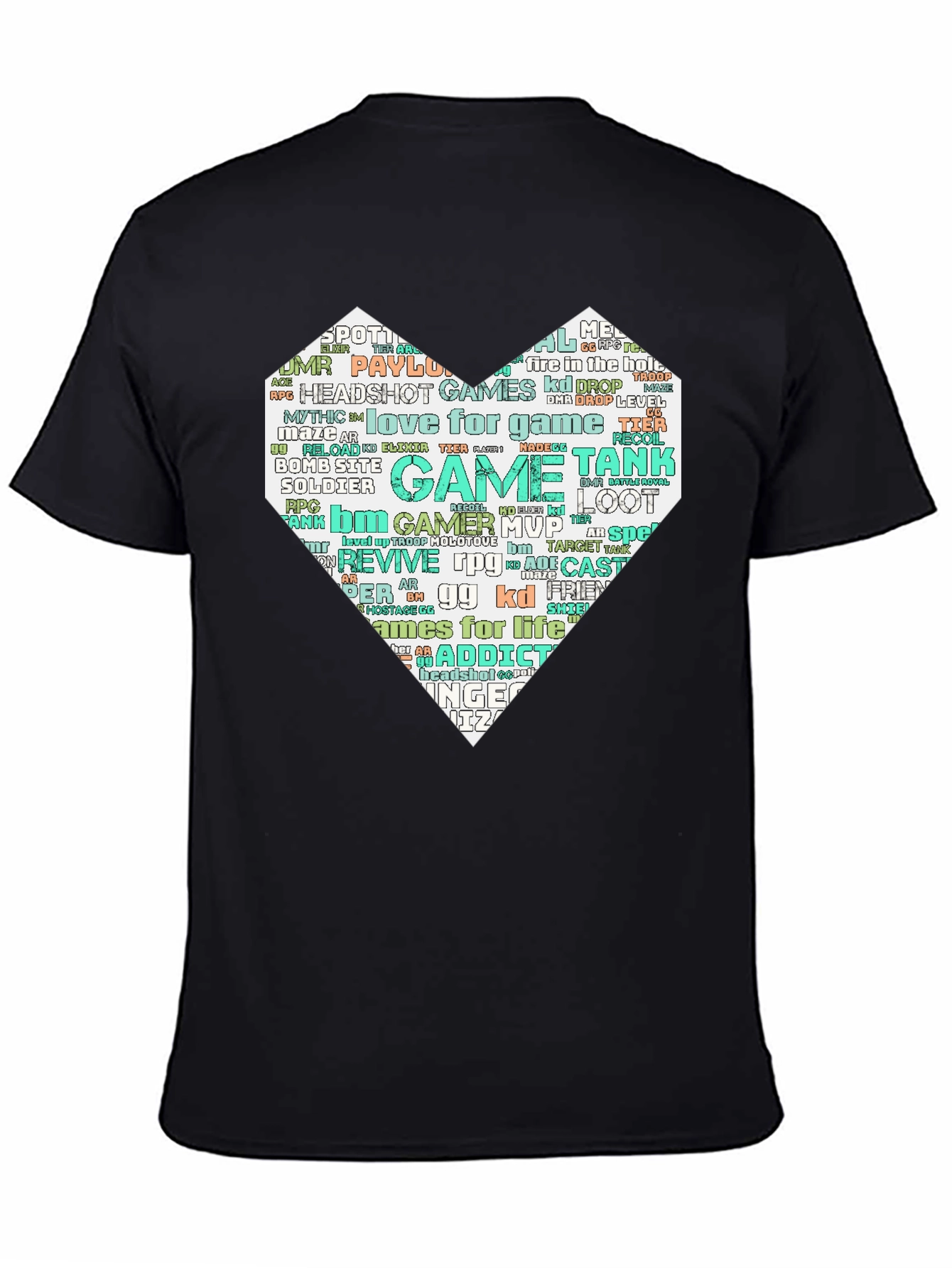 Camiseta Negra con Diseño Corazón Gamer