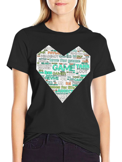 Camiseta Negra con Diseño Corazón Gamer