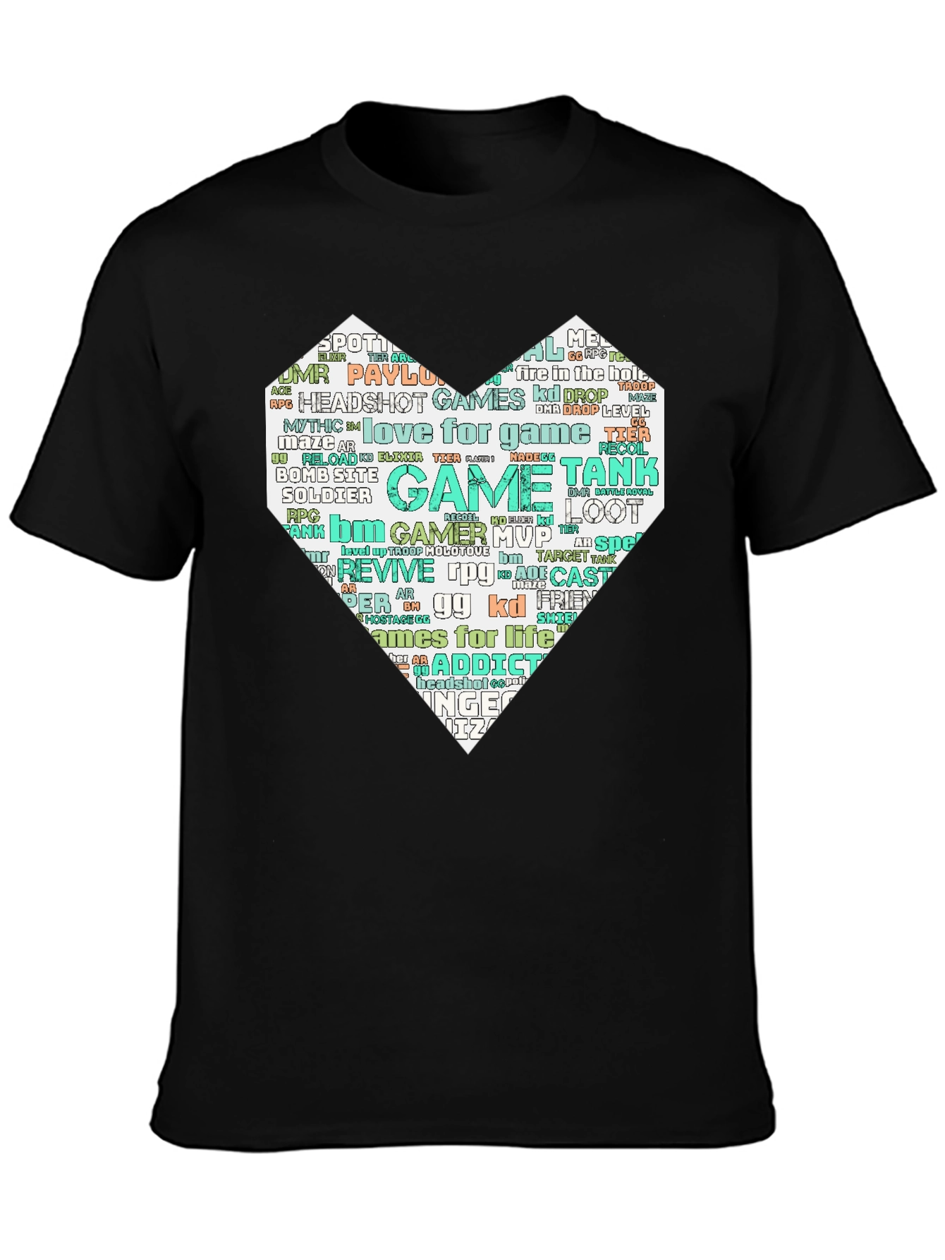 Camiseta Negra con Diseño Corazón Gamer