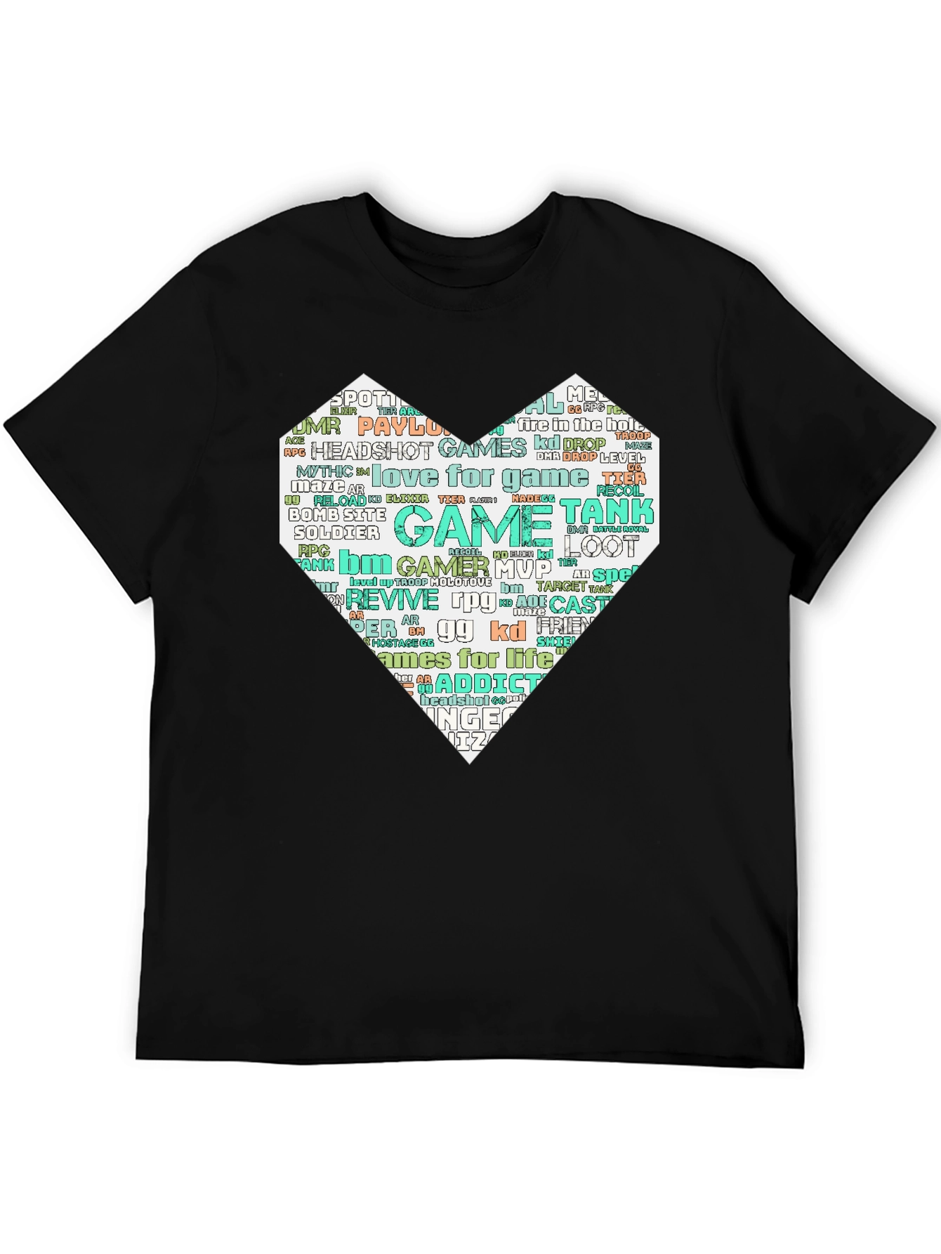 Camiseta Negra con Diseño Corazón Gamer