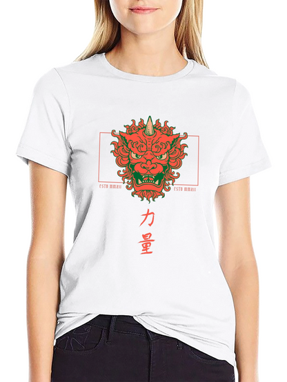 Camiseta Negra con Diseño Japonés de Oni y Kanji