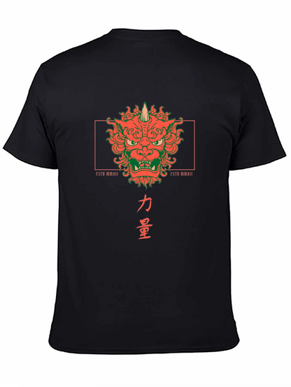 Camiseta Negra con Diseño Japonés de Oni y Kanji