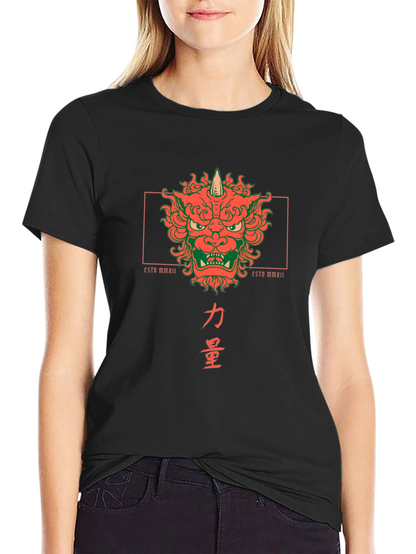 Camiseta Negra con Diseño Japonés de Oni y Kanji