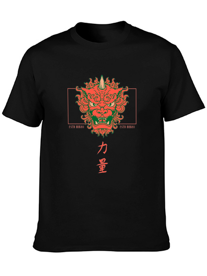 Camiseta Negra con Diseño Japonés de Oni y Kanji