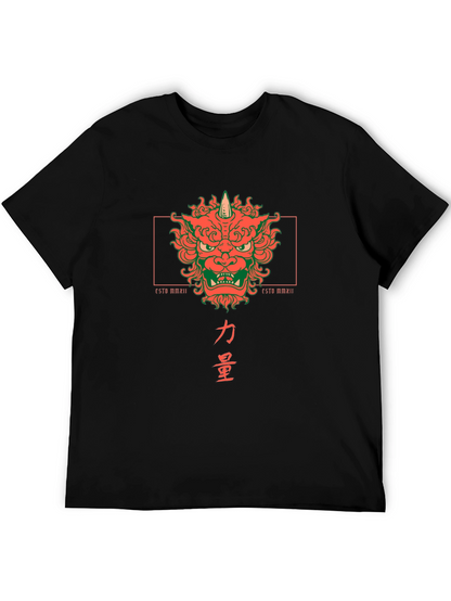 Camiseta Negra con Diseño Japonés de Oni y Kanji