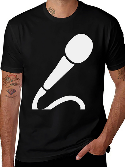 Camiseta Negra con Diseño de Micrófono Blanco