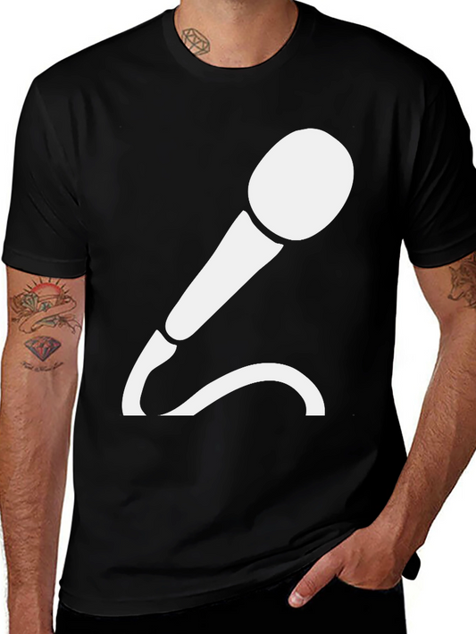 Camiseta Negra con Diseño de Micrófono Blanco
