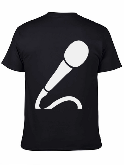 Camiseta Negra con Diseño de Micrófono Blanco