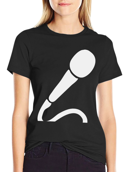 Camiseta Negra con Diseño de Micrófono Blanco