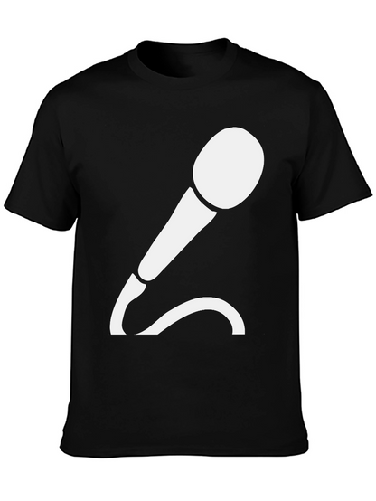 Camiseta Negra con Diseño de Micrófono Blanco