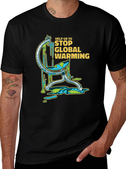 Camiseta Negra con Diseño Gráfico de Calentamiento Global
