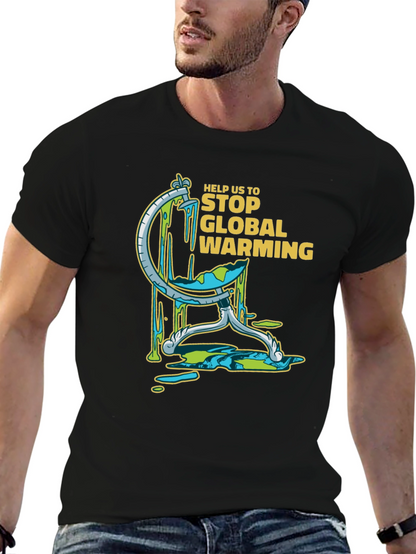 Camiseta Negra con Diseño Gráfico de Calentamiento Global