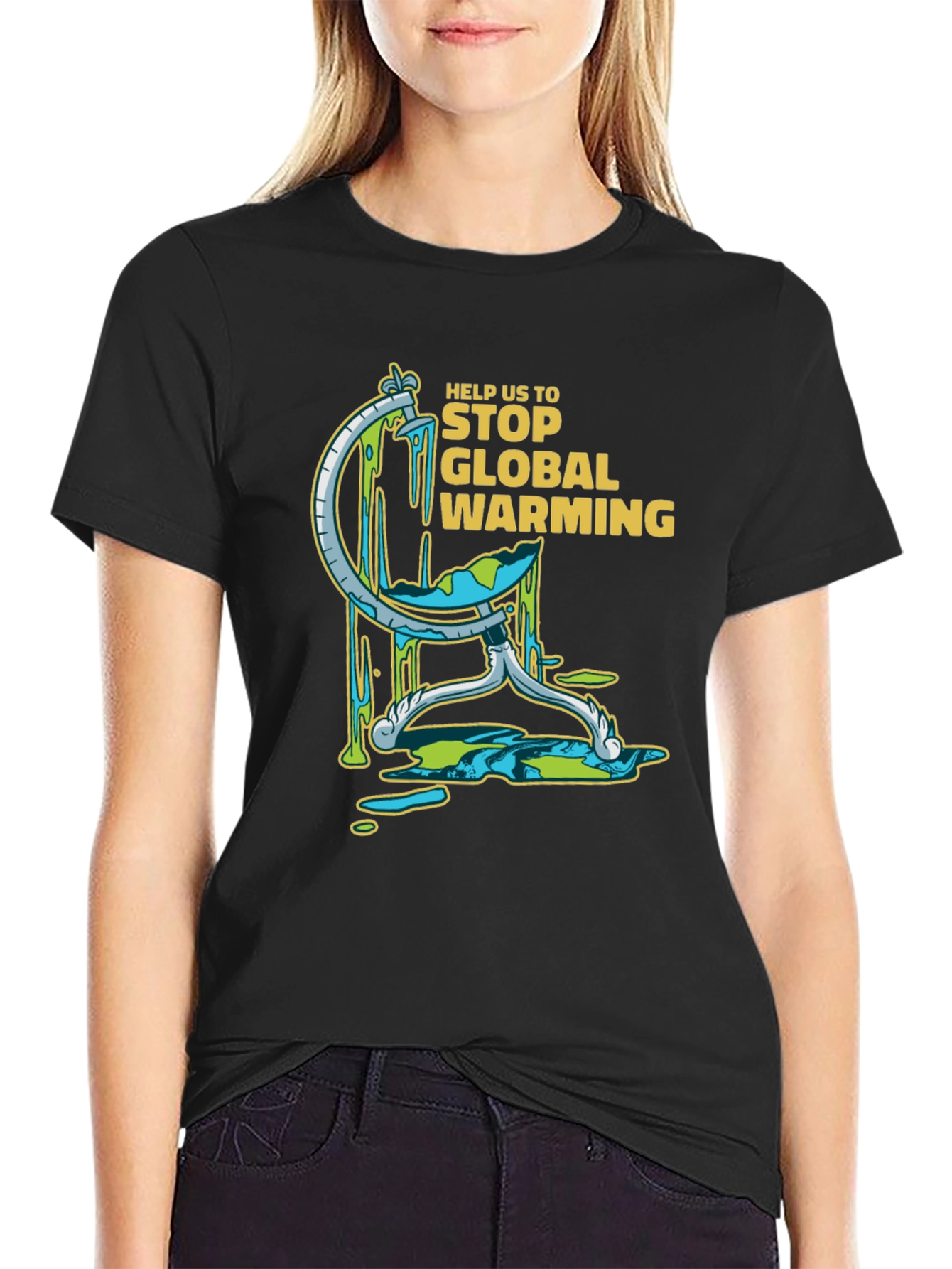 Camiseta Negra con Diseño Gráfico de Calentamiento Global