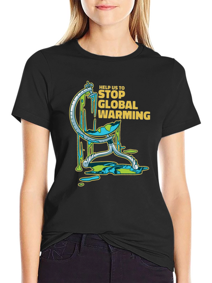 Camiseta Negra con Diseño Gráfico de Calentamiento Global
