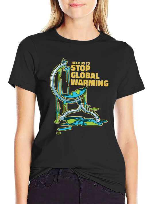 Camiseta Negra con Diseño Gráfico de Calentamiento Global