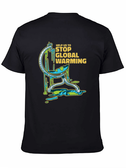 Camiseta Negra con Diseño Gráfico de Calentamiento Global
