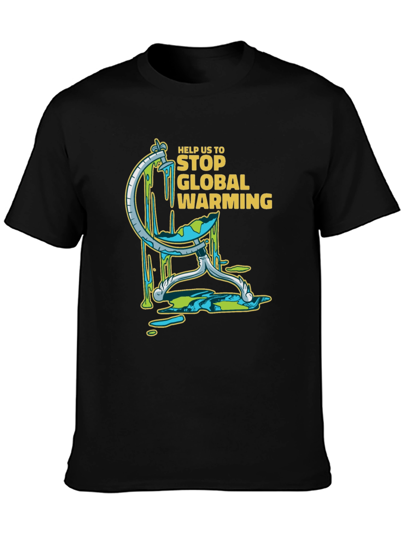 Camiseta Negra con Diseño Gráfico de Calentamiento Global