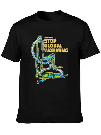 Camiseta Negra con Diseño Gráfico de Calentamiento Global