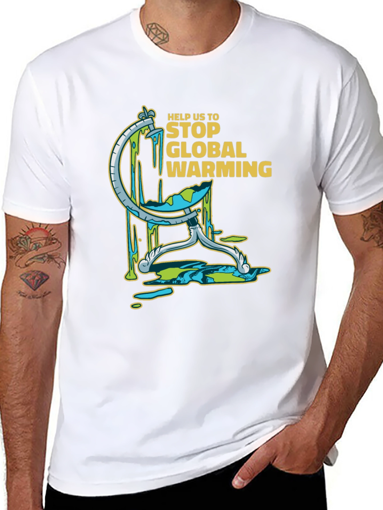 Camiseta Negra con Diseño Gráfico de Calentamiento Global