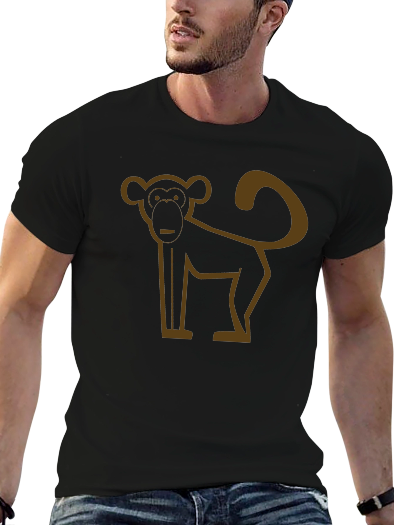 Camiseta Negra con Diseño de Mono Abstracto