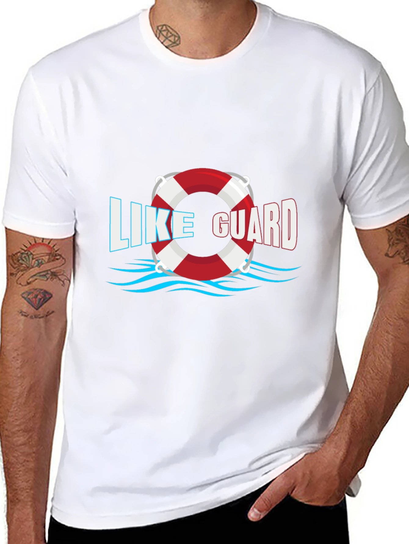 Camiseta Negra Like Guard con Diseño de Salvavidas