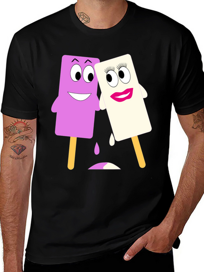 Camiseta Negra con Divertidos Helados Animados