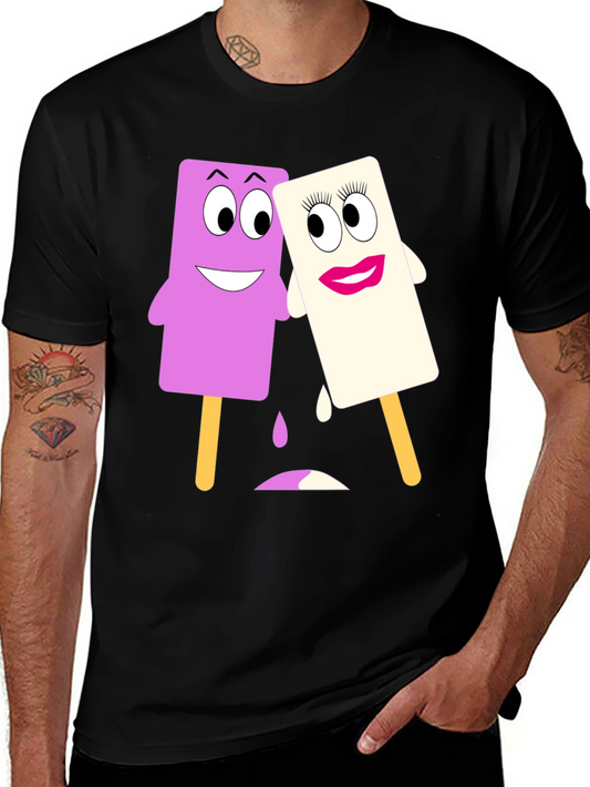 Camiseta Negra con Divertidos Helados Animados