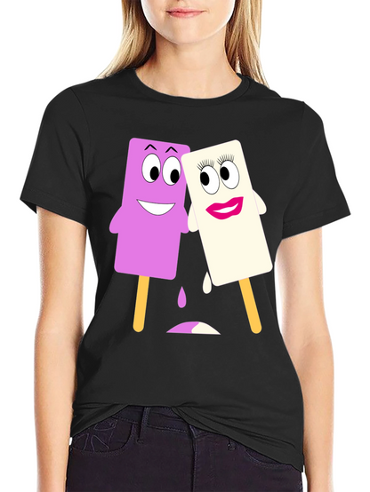 Camiseta Negra con Divertidos Helados Animados