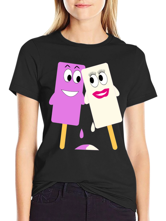Camiseta Negra con Divertidos Helados Animados