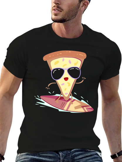 Camiseta Negra con Diseño de Pizza Surfista