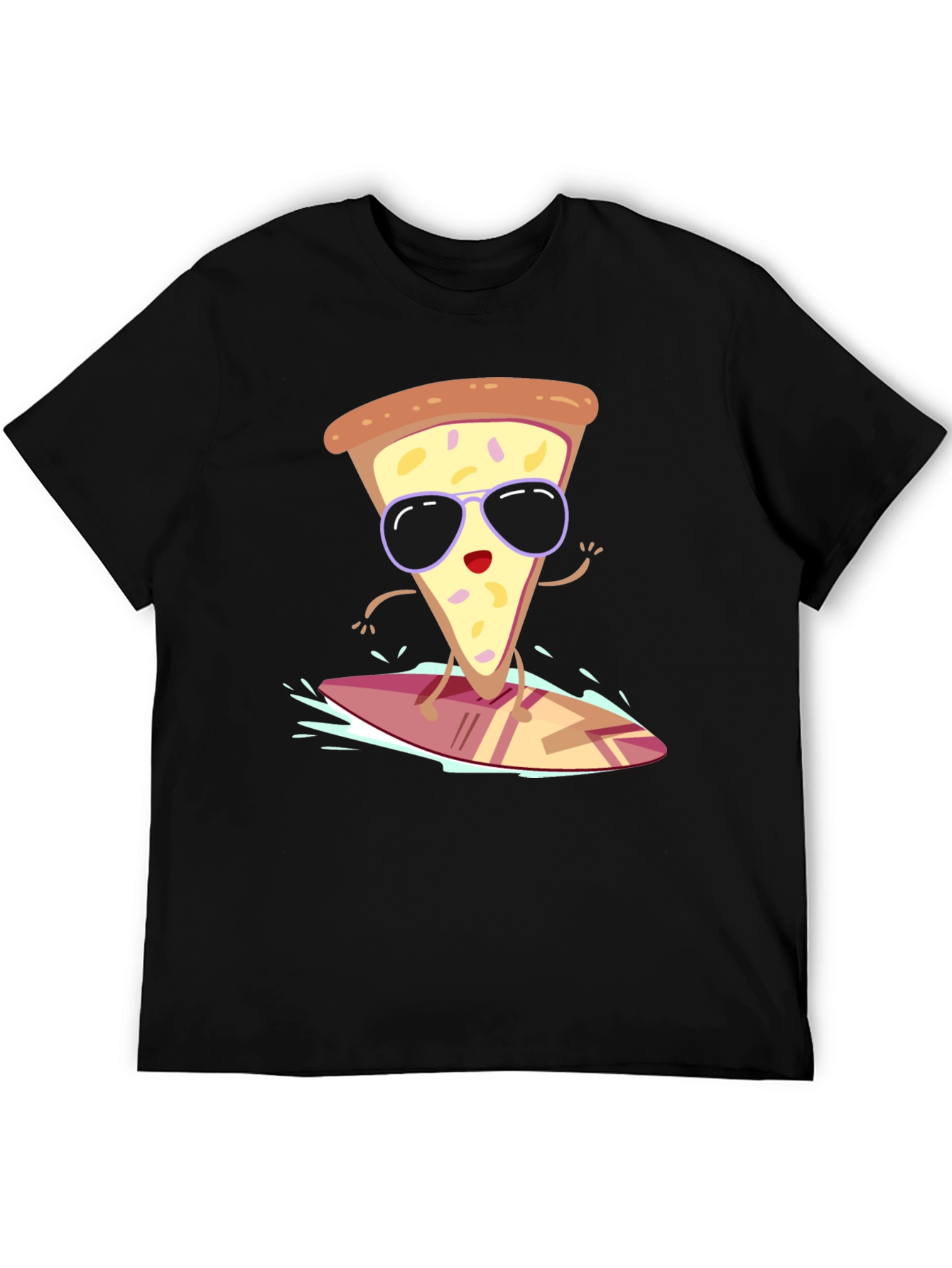 Camiseta Negra con Diseño de Pizza Surfista
