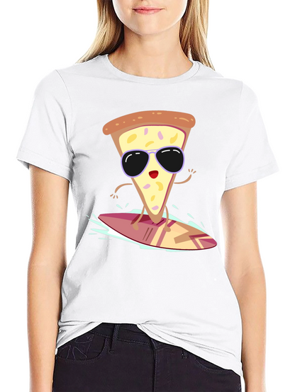 Camiseta Negra con Diseño de Pizza Surfista