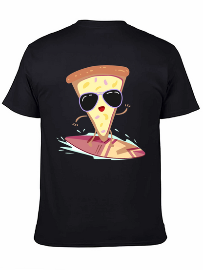Camiseta Negra con Diseño de Pizza Surfista