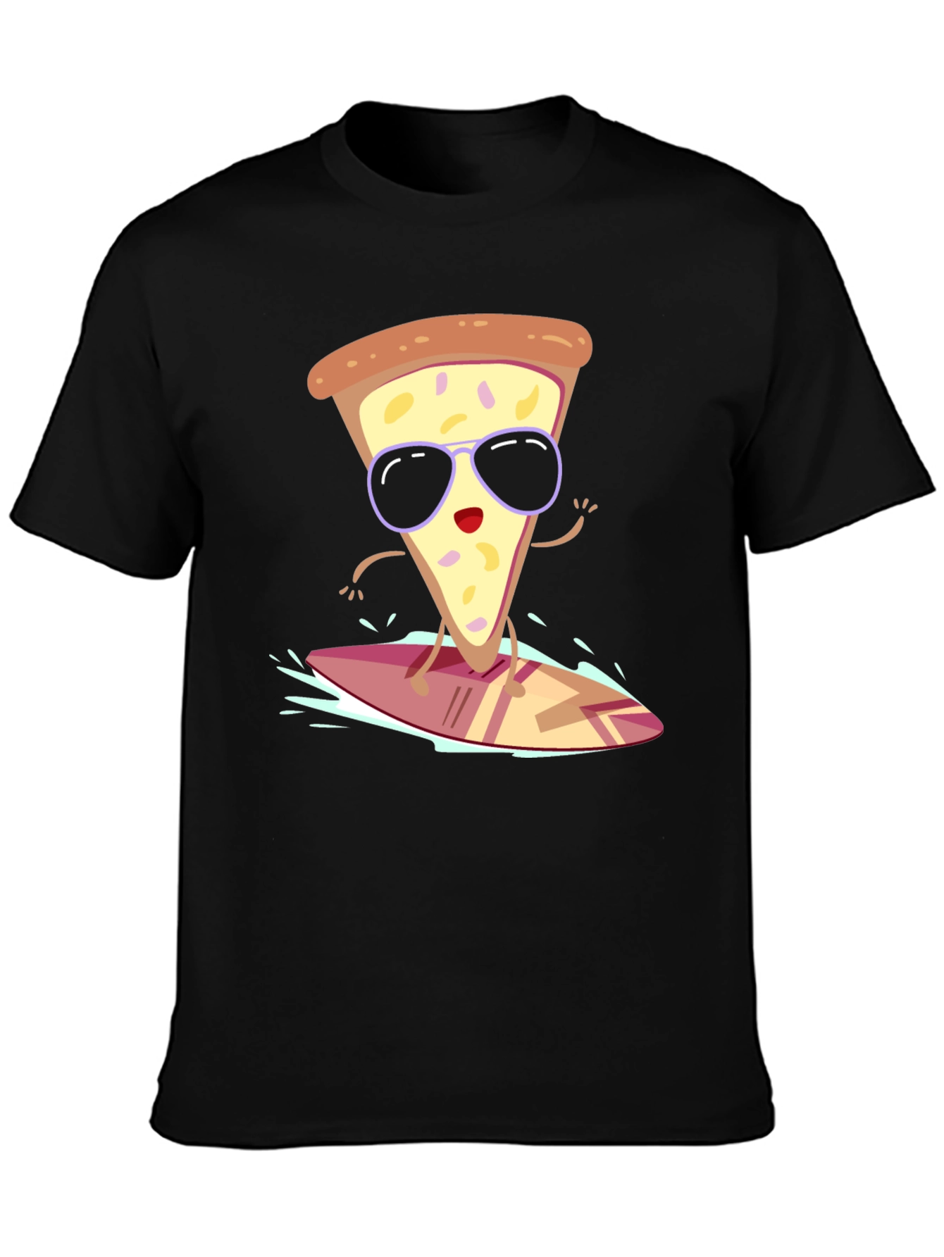 Camiseta Negra con Diseño de Pizza Surfista