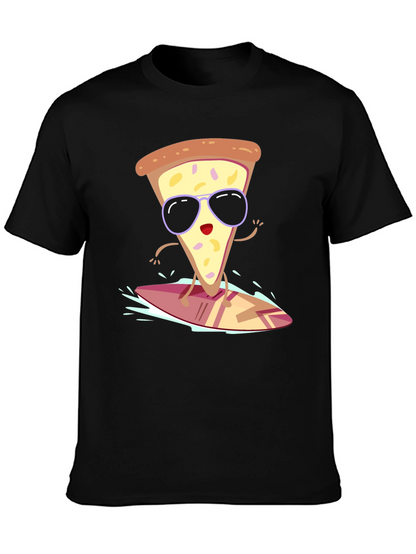 Camiseta Negra con Diseño de Pizza Surfista