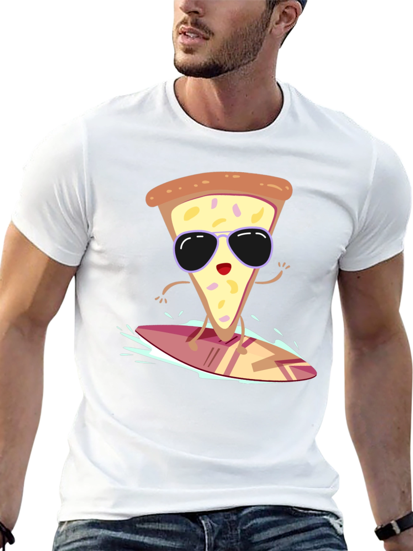 Camiseta Negra con Diseño de Pizza Surfista