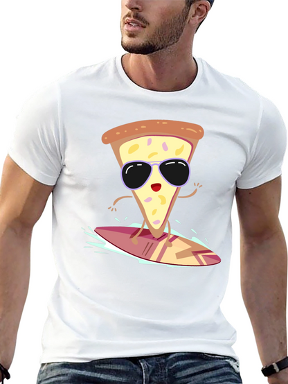 Camiseta Negra con Diseño de Pizza Surfista