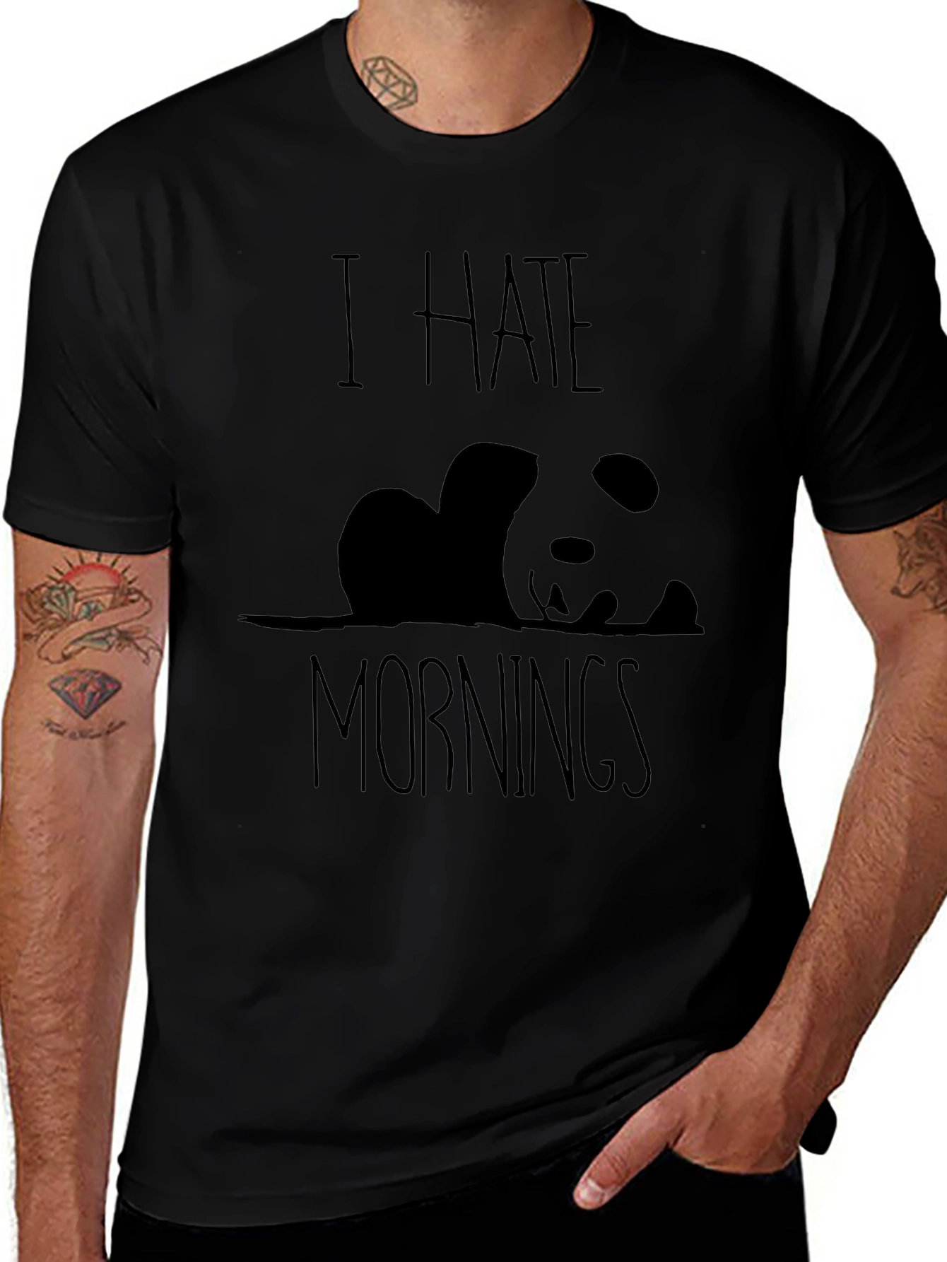 Camiseta Negra Panda: Odio las Mañanas