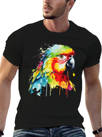 Camiseta Negra con Diseño de Loro Acuarela