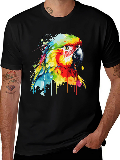 Camiseta Negra con Diseño de Loro Acuarela