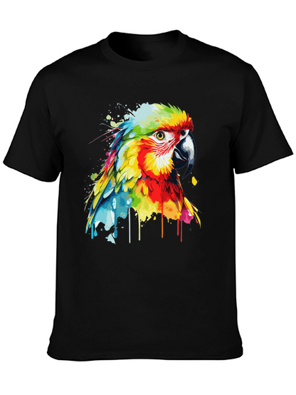 Camiseta Negra con Diseño de Loro Acuarela