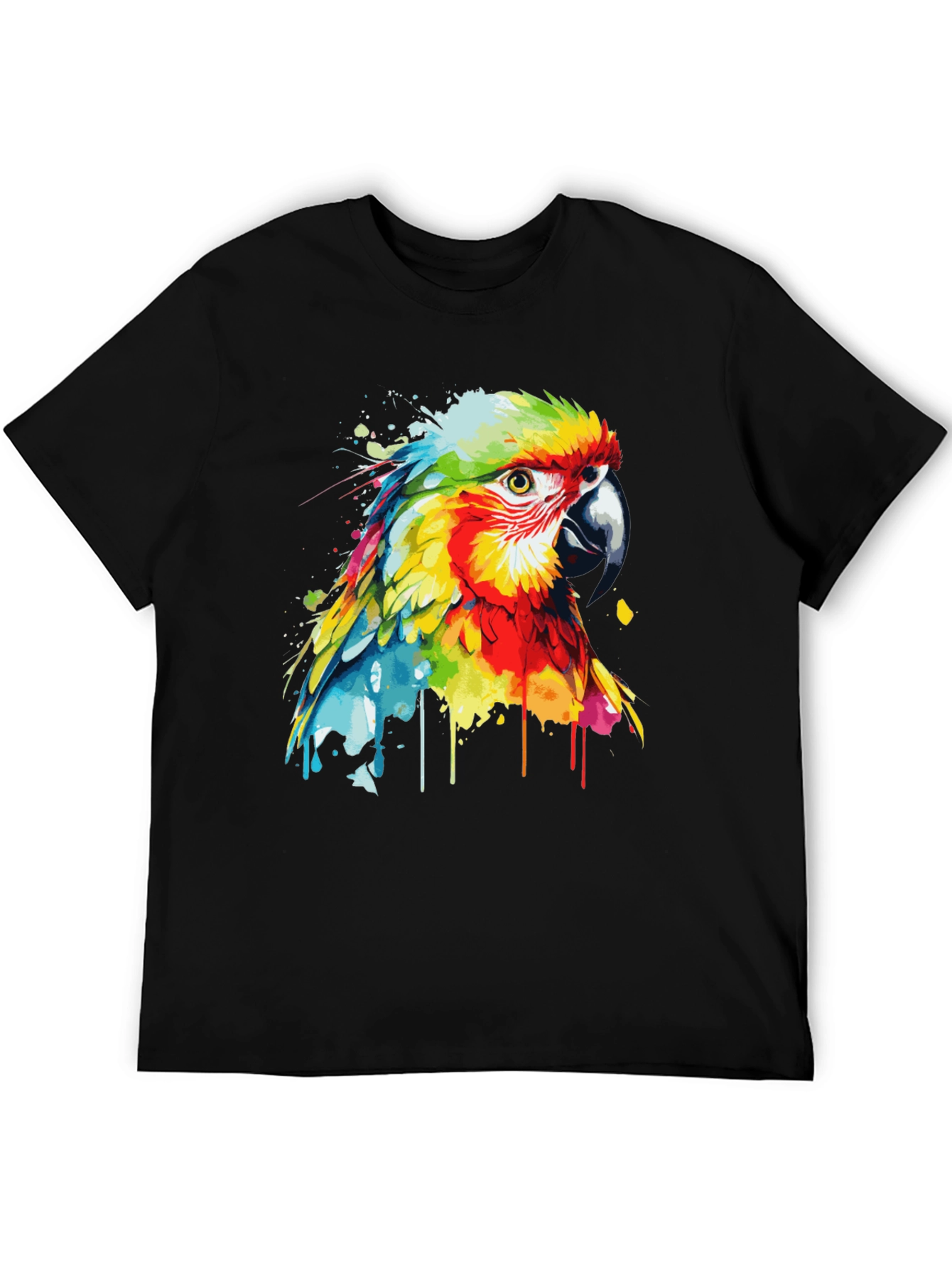 Camiseta Negra con Diseño de Loro Acuarela