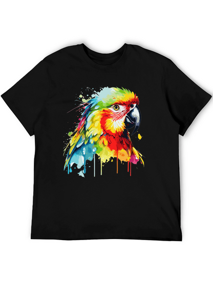 Camiseta Negra con Diseño de Loro Acuarela