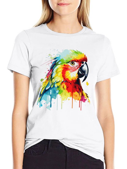 Camiseta Negra con Diseño de Loro Acuarela