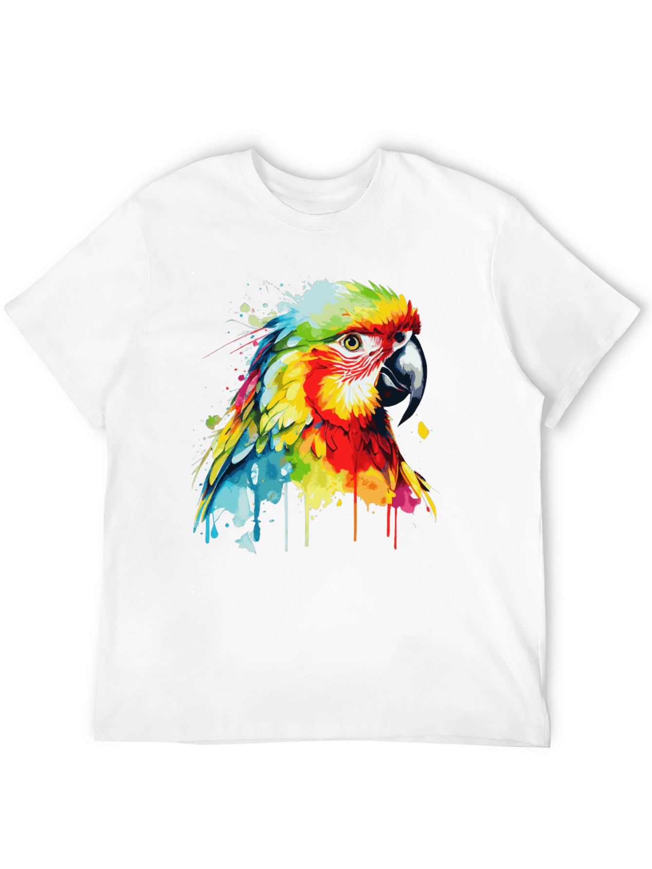 Camiseta Negra con Diseño de Loro Acuarela